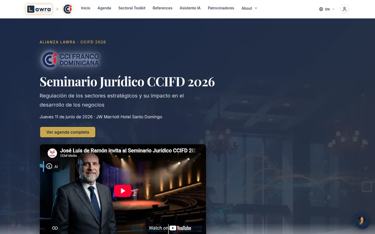 CCIFD 2026 legal seminar site with interactive agenda and AI assistant
